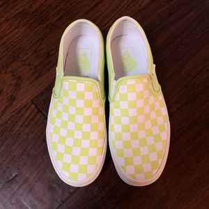 Vans neon yellow classic checkerboard slipon shoes